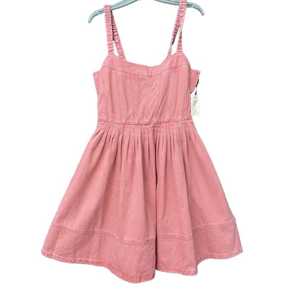 Beautiful Nomad Dress Denim Pink Stretch Straps Zipper Size 2XL Knee - Picture 1 of 14